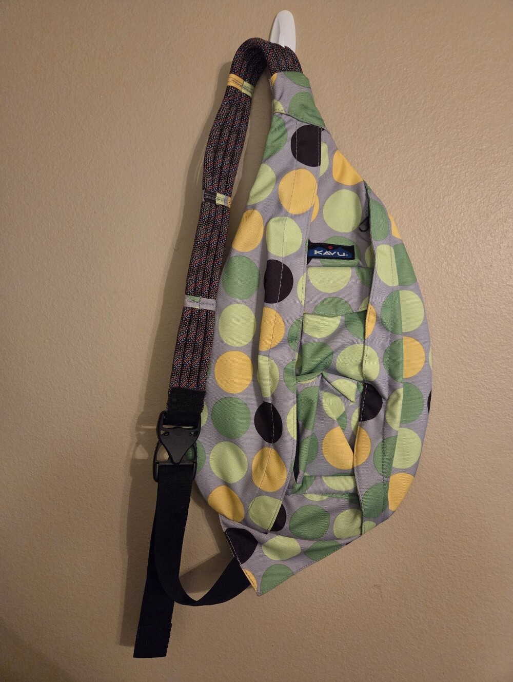 KAVU Grey Green Polka-Dot Print Rope Sling Pack Backpack Sporty Hiking Gorpcore
